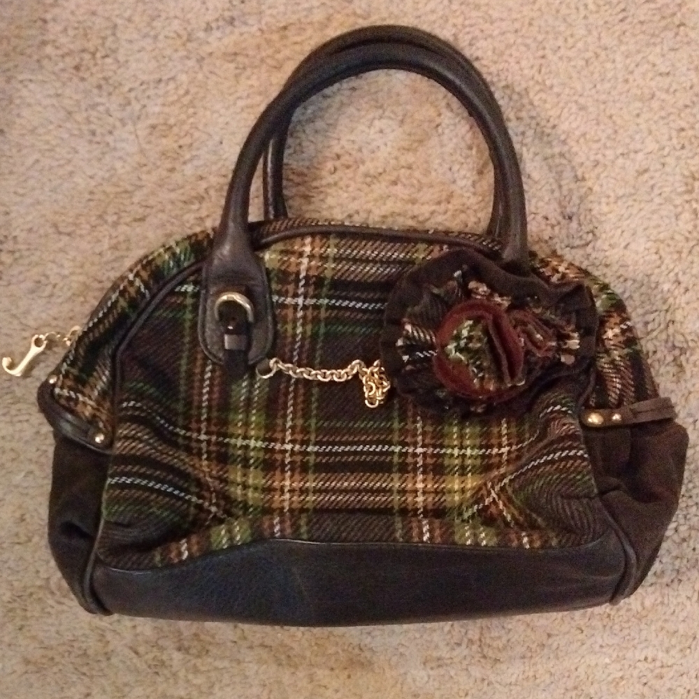 JUICY COUTURE- Y2k Tweed Plaid Bowler Bag